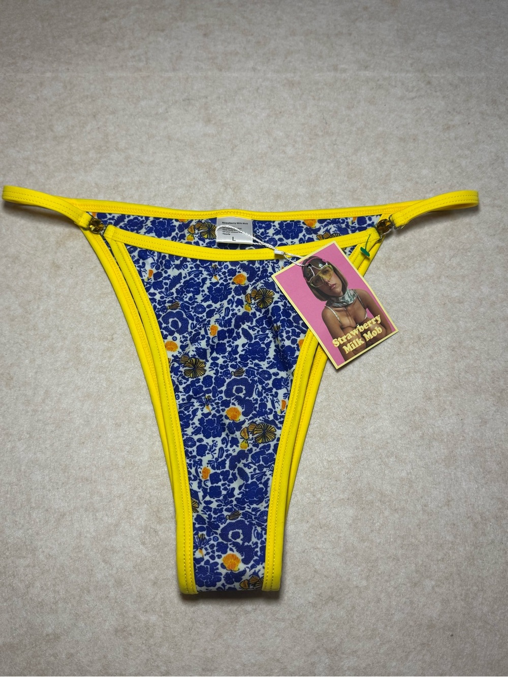 STRAWBERRY MILK MOB Athena Bikini Bottom Floral Print Cheeky Cut Size L NWT